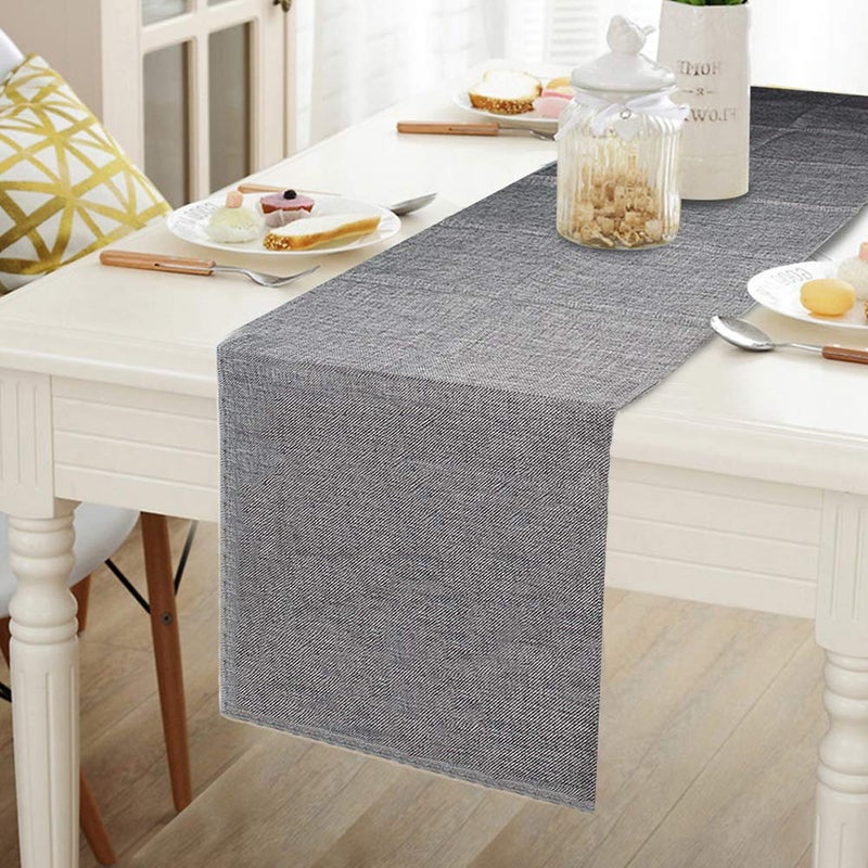 Fowecelt Gray Burlap Table Runner Natural Imitated Linen 14 x 108 Inch for Party Wedding Baby Shower Decorations Dining Farmhouse Outdoor Picnics Table, Handwoven Table Runners - Image 1